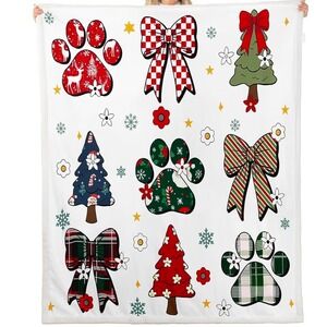 Christmas Paw Print Holiday Bows Trees 50 x 60" Festive Tablecloth or Backdrop